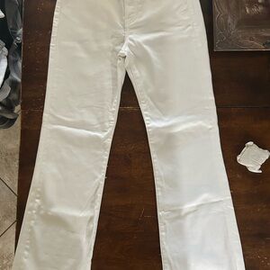 White Straight Leg Jeans with Distressed Details
